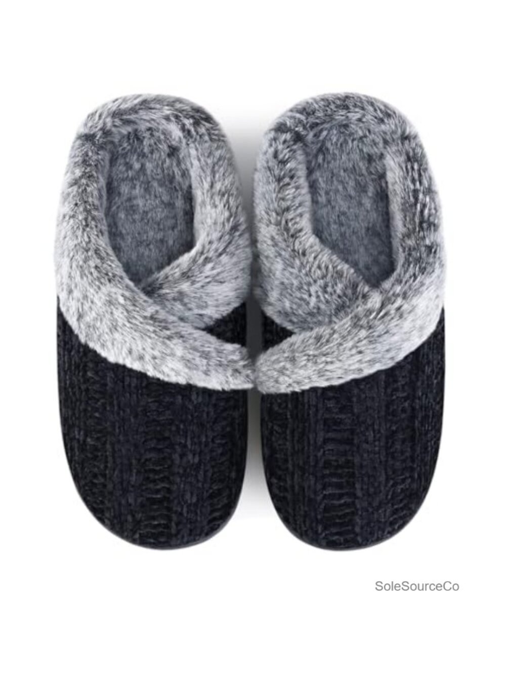 Women's Fuzzy Chenille Knit Slippers with Memory Foam Non-Slip Rubber Sole